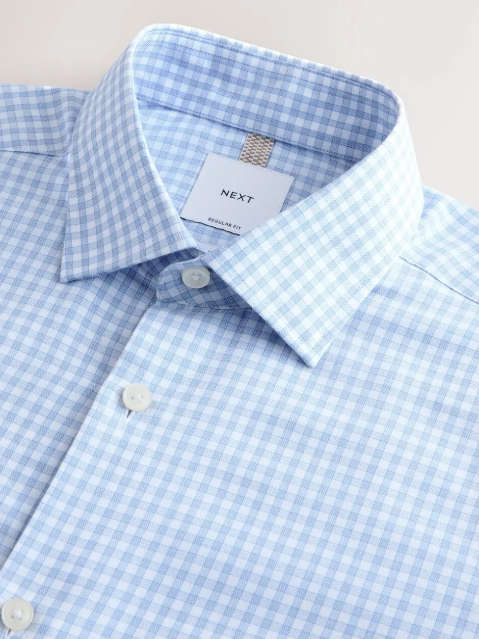 Formele Overhemden*Next - Cotton Rich Long Sleeve Formal Shirt Lichtblauwe gingham-ruit