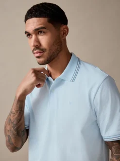 Poloshirts*Next Lichtblauwe ottoman - Regular fit poloshirt met korte mouwen en contrasterende randen