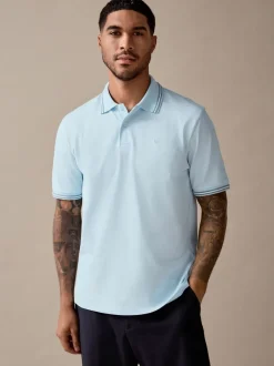 Poloshirts*Next Lichtblauwe ottoman - Regular fit poloshirt met korte mouwen en contrasterende randen