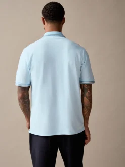 Poloshirts*Next Lichtblauwe ottoman - Regular fit poloshirt met korte mouwen en contrasterende randen