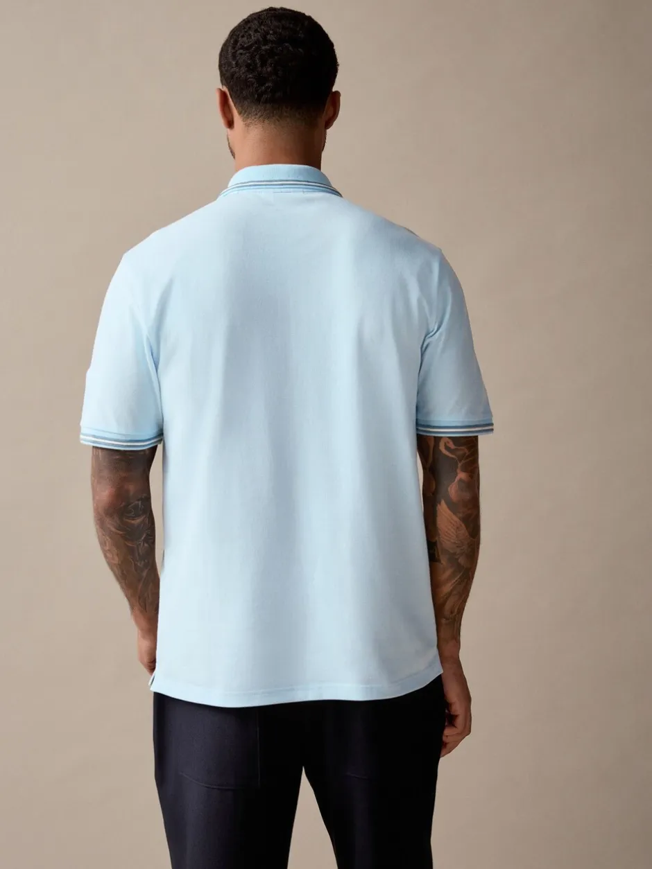 Poloshirts*Next Lichtblauwe ottoman - Regular fit poloshirt met korte mouwen en contrasterende randen