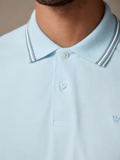 Poloshirts*Next Lichtblauwe ottoman - Regular fit poloshirt met korte mouwen en contrasterende randen