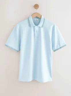 Poloshirts*Next Lichtblauwe ottoman - Regular fit poloshirt met korte mouwen en contrasterende randen