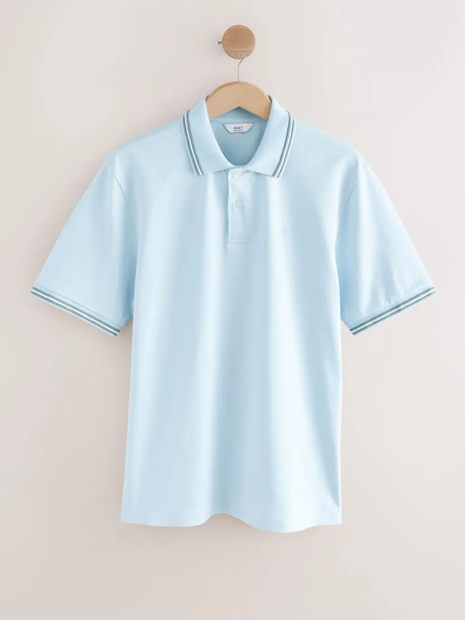 Poloshirts*Next Lichtblauwe ottoman - Regular fit poloshirt met korte mouwen en contrasterende randen