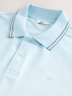 Poloshirts*Next Lichtblauwe ottoman - Regular fit poloshirt met korte mouwen en contrasterende randen