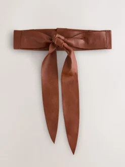 Ceintuurs*Next Lichtbruin - Brede leren riem met knoopdetail