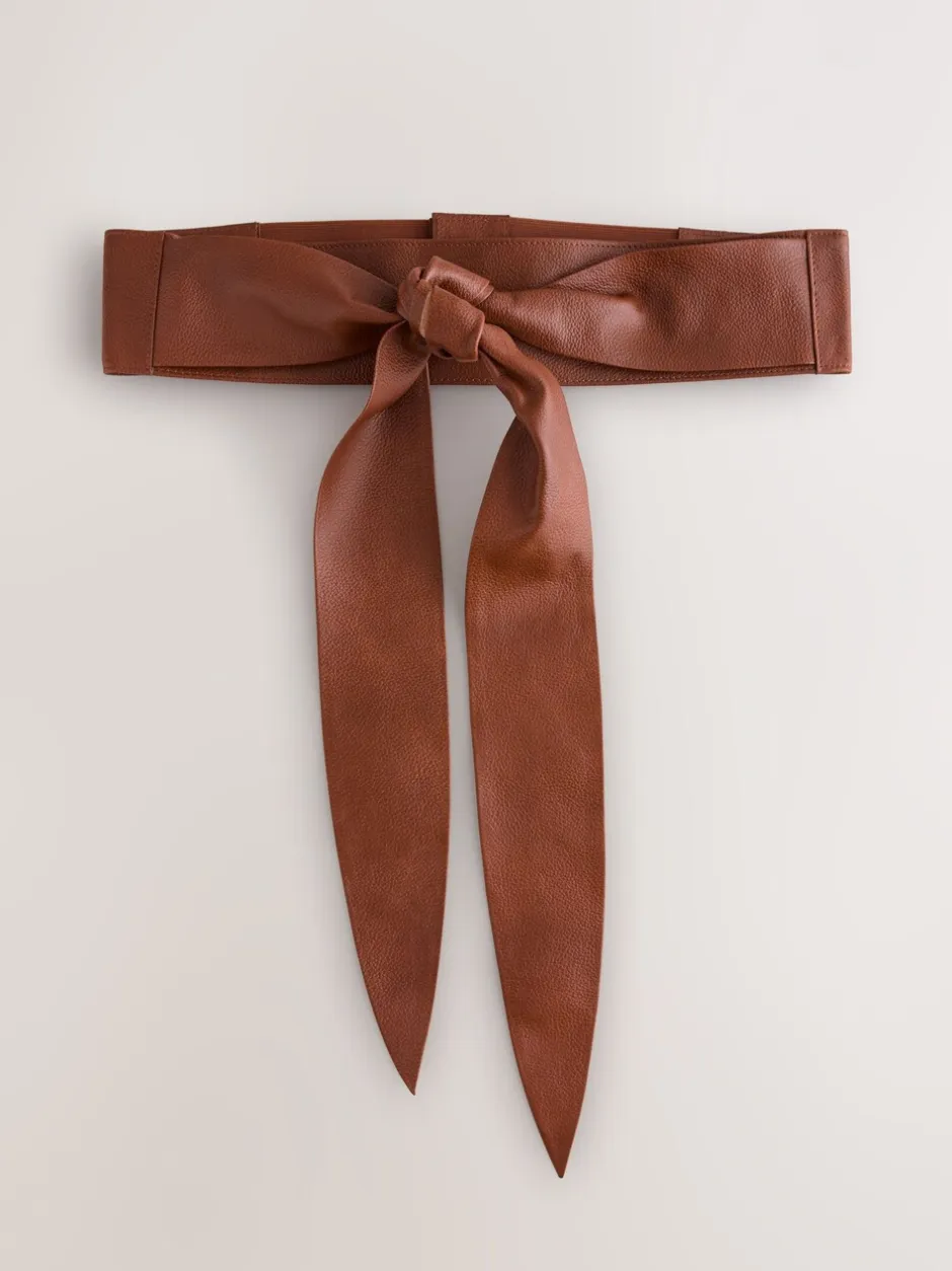 Ceintuurs*Next Lichtbruin - Brede leren riem met knoopdetail
