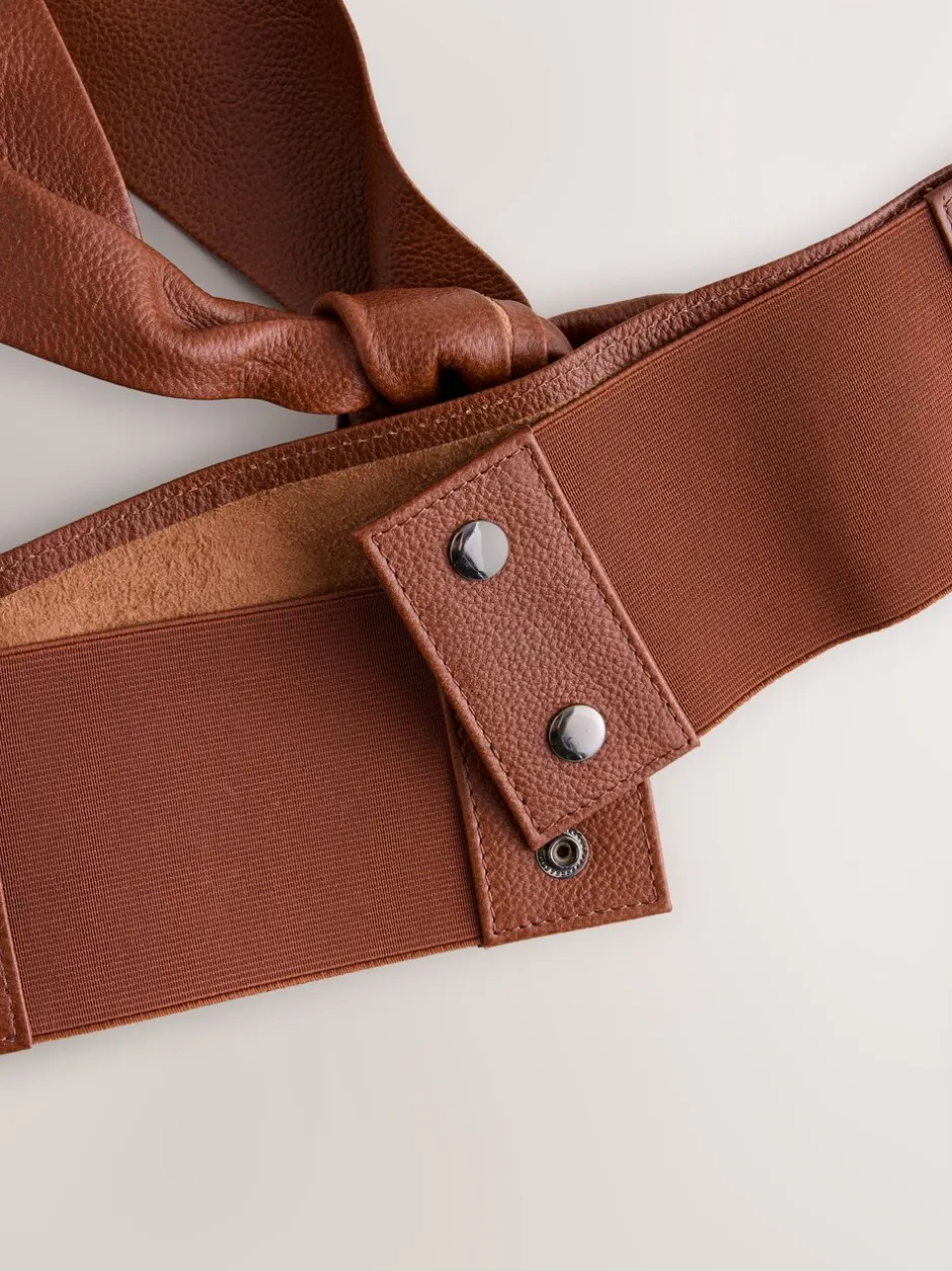 Ceintuurs*Next Lichtbruin - Brede leren riem met knoopdetail