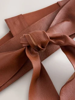 Ceintuurs*Next Lichtbruin - Brede leren riem met knoopdetail