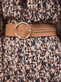 Ceintuurs|Next - Brede riem met vlechtdetail Lichtbruin