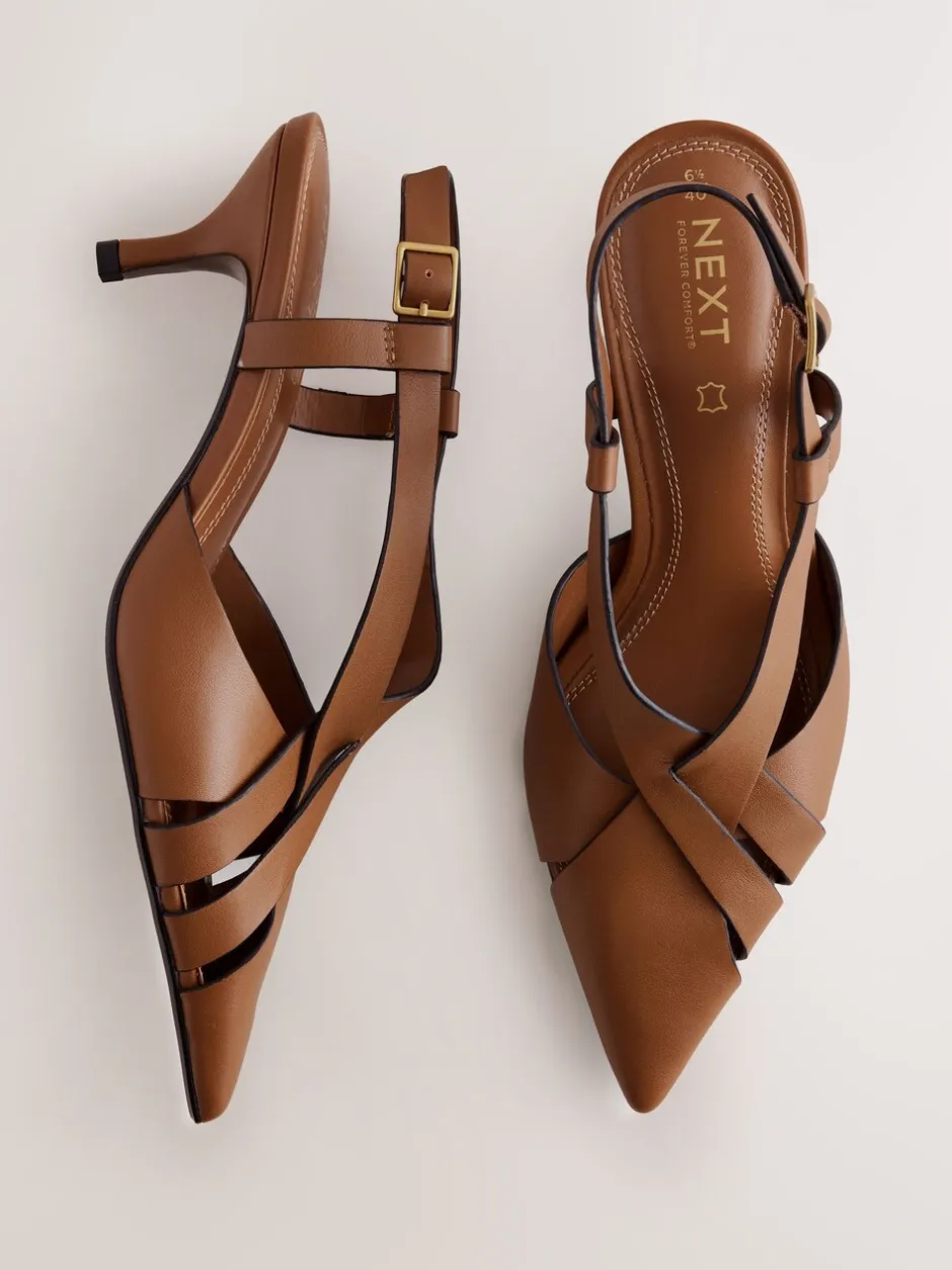 Schoenen Met Hakken*Next - Forever Comfort® Leather Weave Point Toe Slingback Heels Lichtbruin