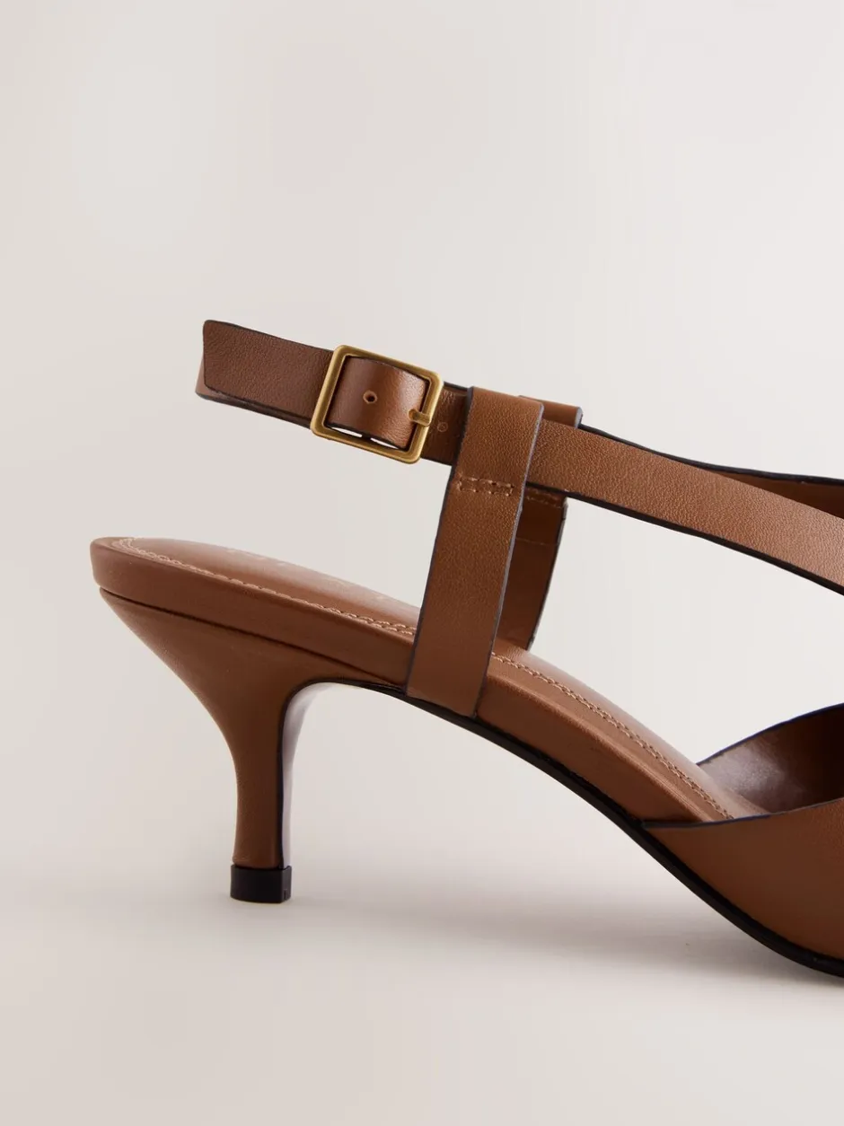 Schoenen Met Hakken*Next - Forever Comfort® Leather Weave Point Toe Slingback Heels Lichtbruin