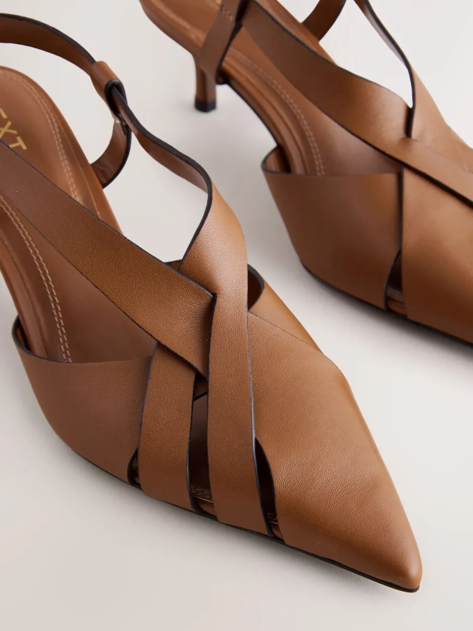 Schoenen Met Hakken*Next - Forever Comfort® Leather Weave Point Toe Slingback Heels Lichtbruin
