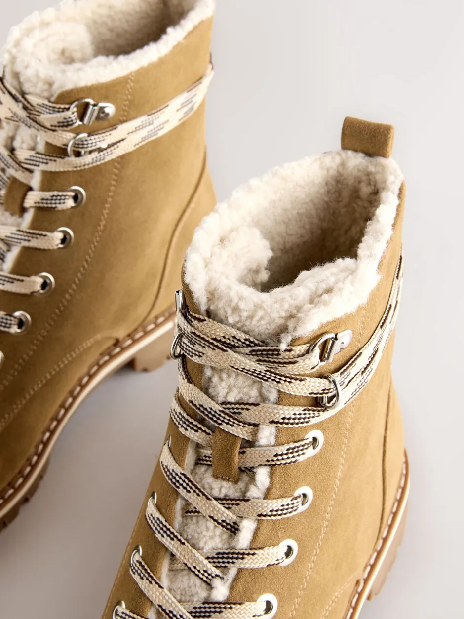 Ruimvallend En Extraruimvallend|Boots*Next Lichtbruin - Forever Comfort® veterlaarzen met imitatiebontvoering