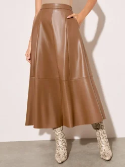 Rokken|Friends Like These - Faux Leather Midi Skirt Lichtbruin