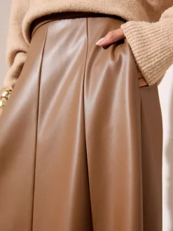 Rokken|Friends Like These - Faux Leather Midi Skirt Lichtbruin