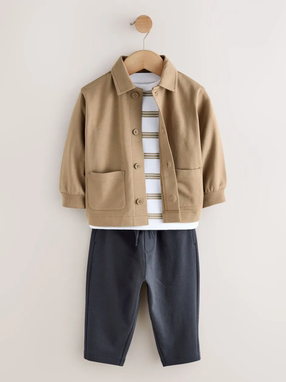 Jassen En Jacks|Broeken En Chino's*Next - Jersey Shirt T-Shirt and Joggers 3 Piece Set (3mths-7yrs) Lichtbruin