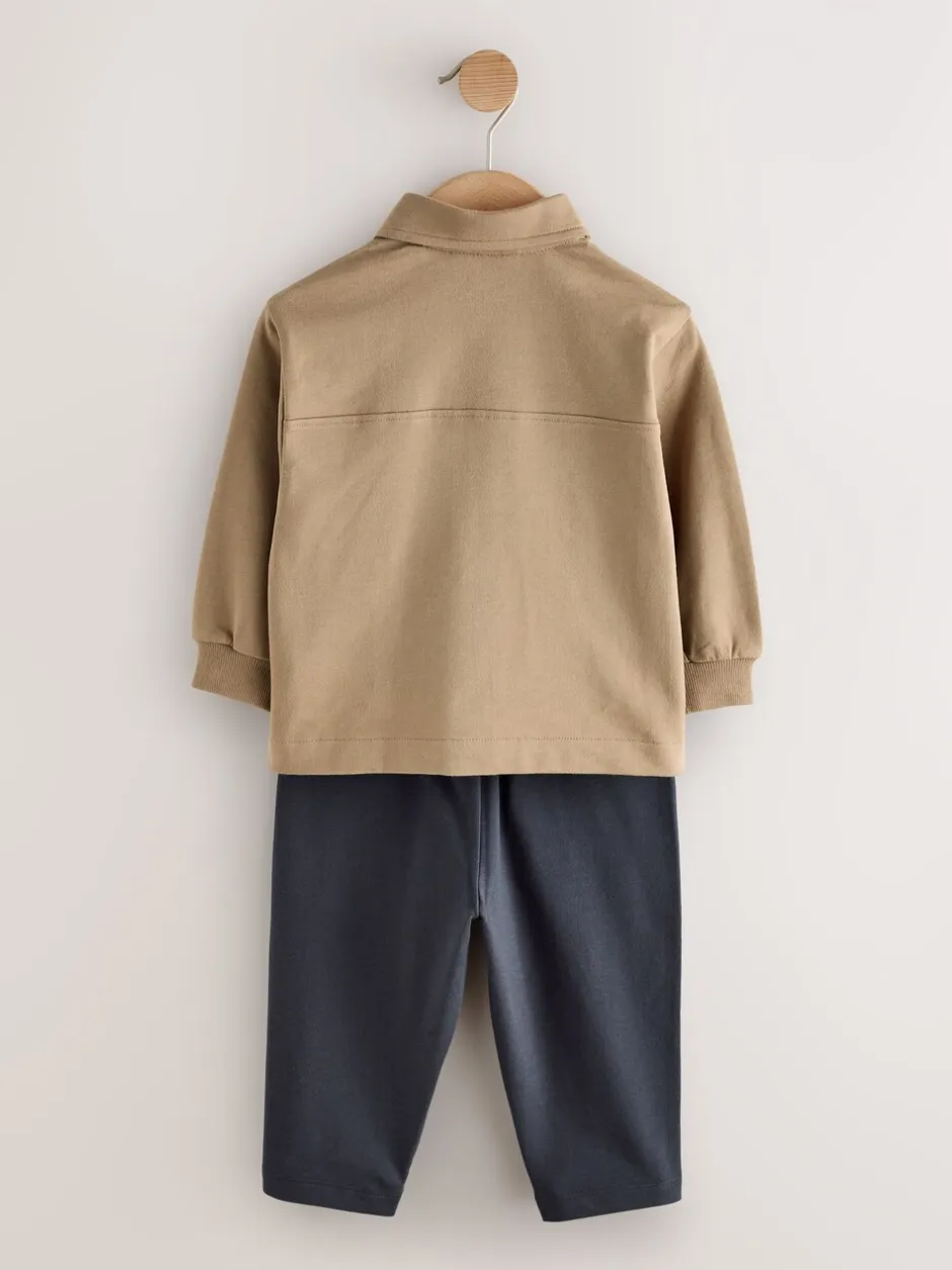 Jassen En Jacks|Broeken En Chino's*Next - Jersey Shirt T-Shirt and Joggers 3 Piece Set (3mths-7yrs) Lichtbruin
