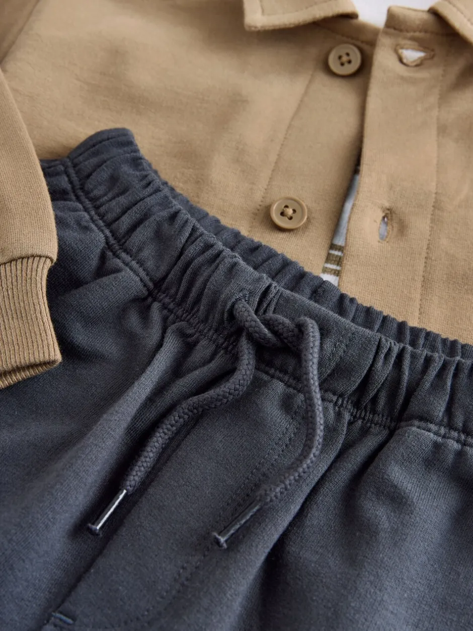 Jassen En Jacks|Broeken En Chino's*Next - Jersey Shirt T-Shirt and Joggers 3 Piece Set (3mths-7yrs) Lichtbruin