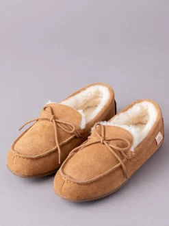 Pantoffels|Lakeland Leather - Lakeland leren mocassins met schapenvacht voor heren Lichtbruin