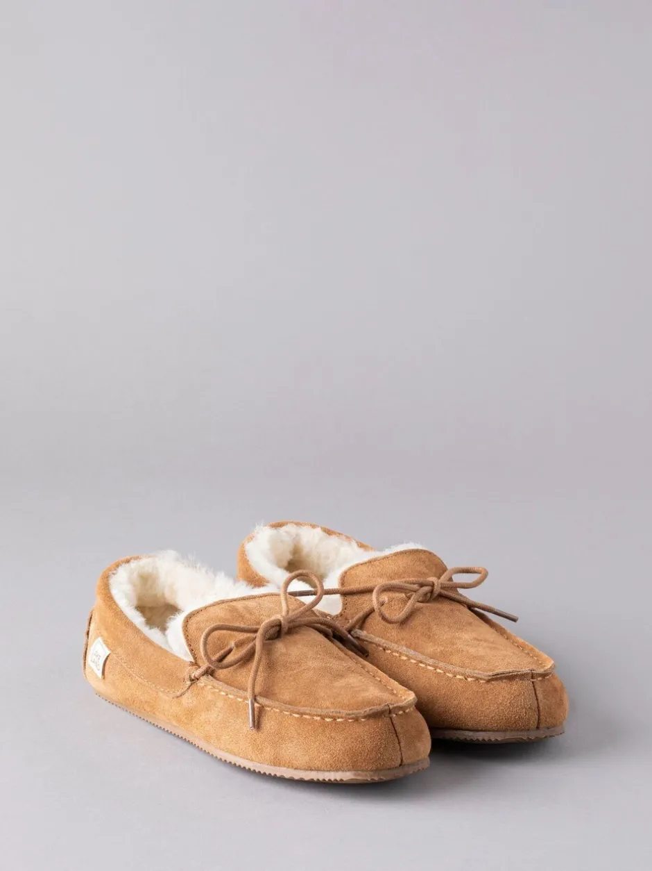 Pantoffels|Lakeland Leather - Lakeland leren mocassins met schapenvacht voor heren Lichtbruin