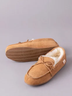 Pantoffels|Lakeland Leather - Lakeland leren mocassins met schapenvacht voor heren Lichtbruin