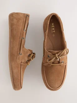 Lage Schoenen|Next - Leren bootschoenen met ronde neus Lichtbruin