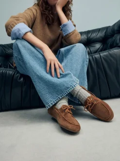 Lage Schoenen|Next - Leren bootschoenen met ronde neus Lichtbruin