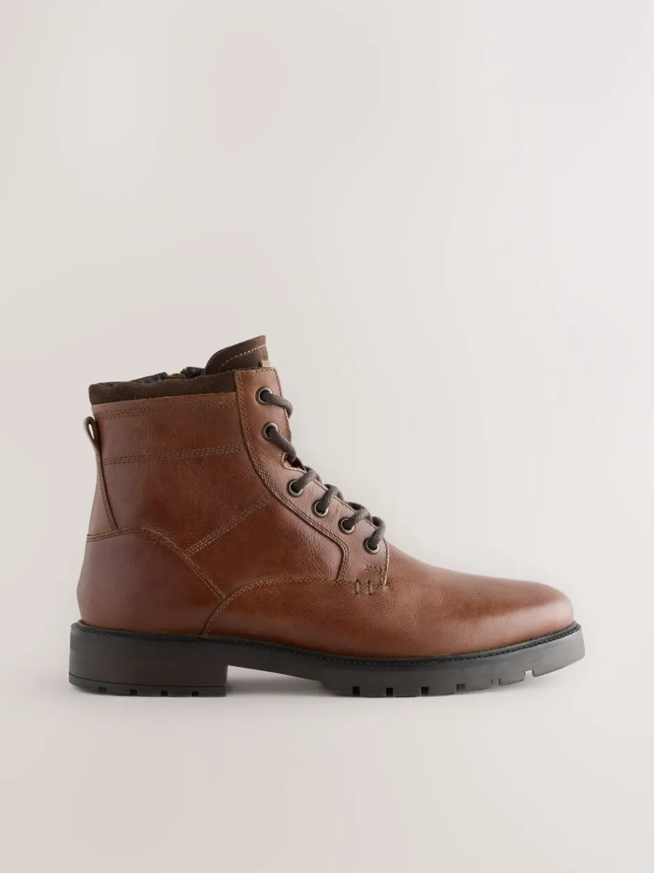 Boots|Next - Leren borggevoerde laarzen met rits Lichtbruin