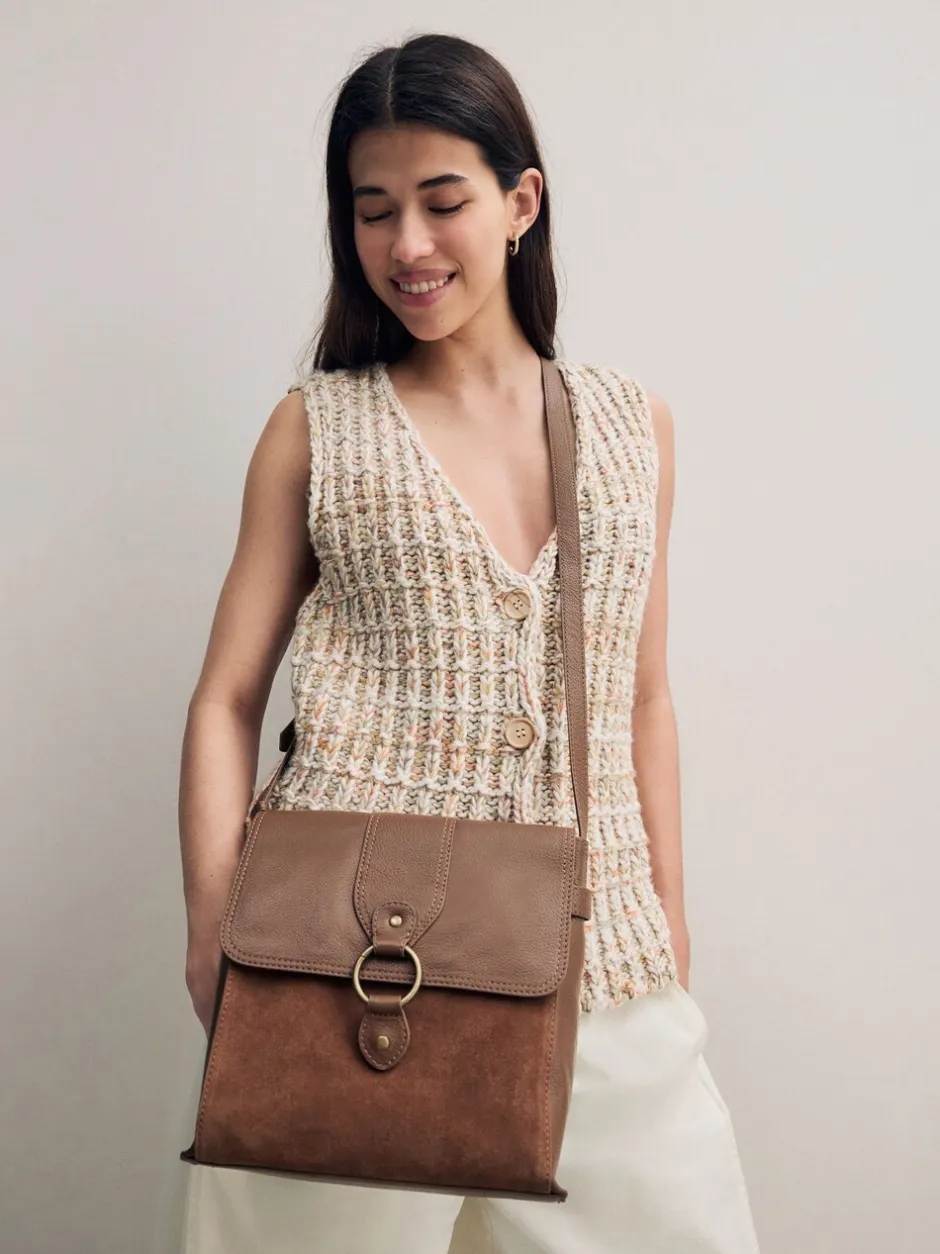 Tassen En Portemonnees*Next Lichtbruin - Leren messenger-tas met vak