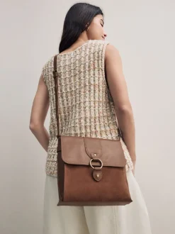 Tassen En Portemonnees*Next Lichtbruin - Leren messenger-tas met vak