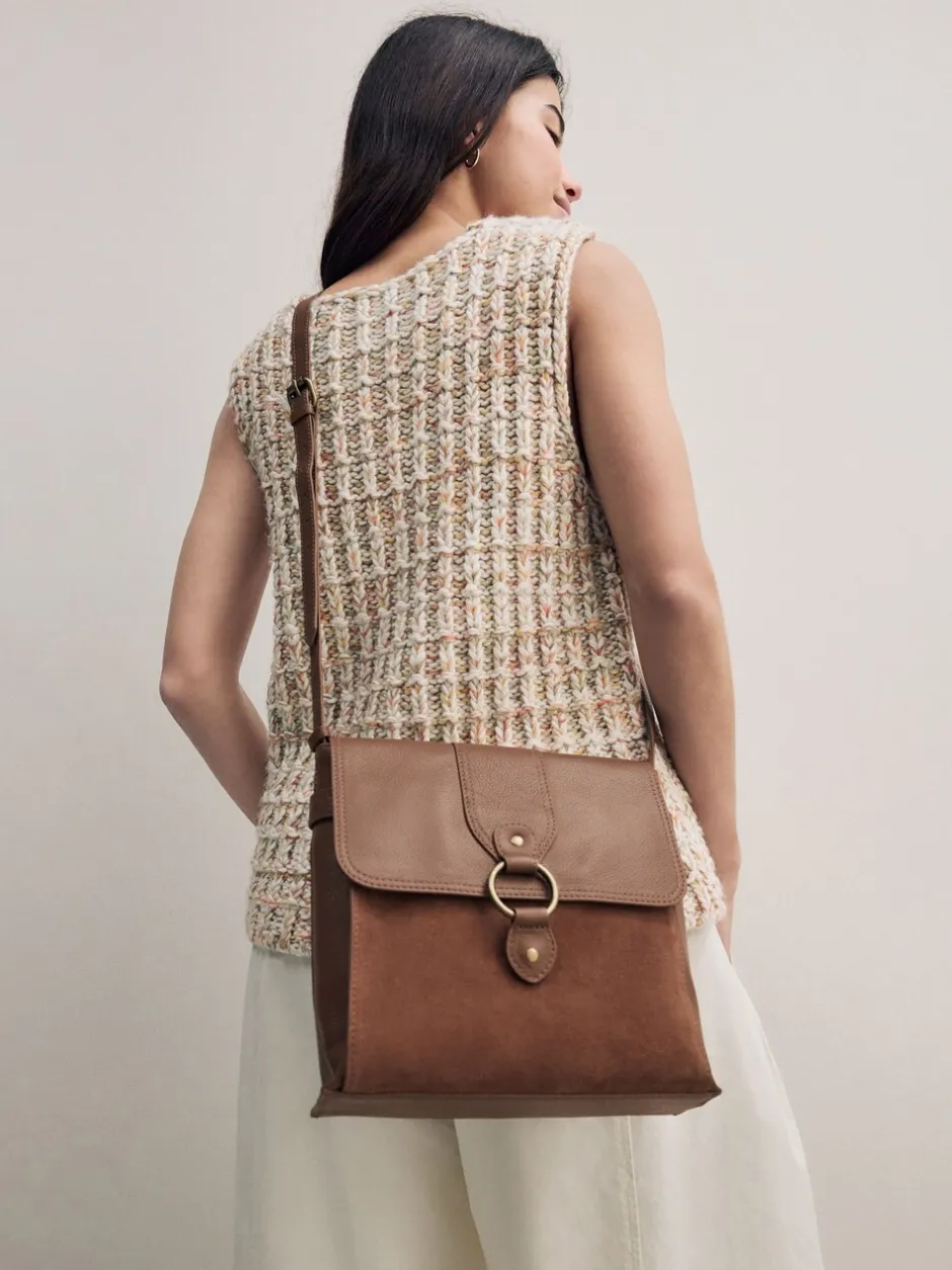 Tassen En Portemonnees*Next Lichtbruin - Leren messenger-tas met vak