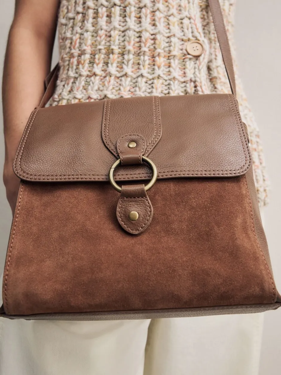 Tassen En Portemonnees*Next Lichtbruin - Leren messenger-tas met vak