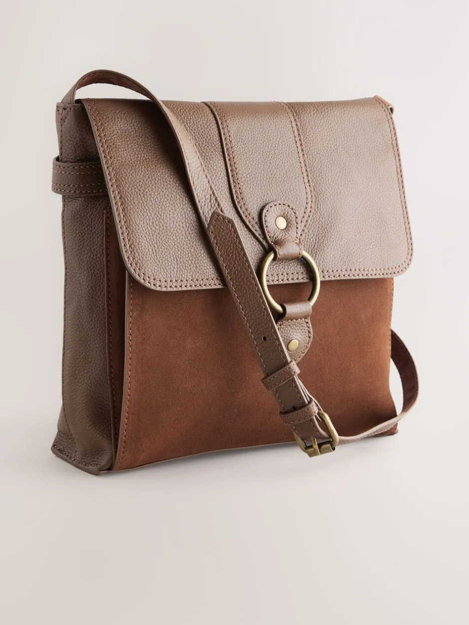 Tassen En Portemonnees*Next Lichtbruin - Leren messenger-tas met vak