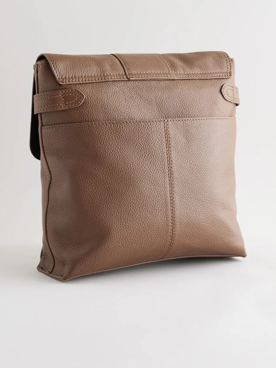 Tassen En Portemonnees*Next Lichtbruin - Leren messenger-tas met vak