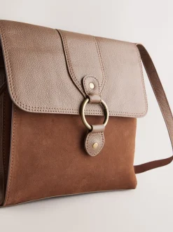 Tassen En Portemonnees*Next Lichtbruin - Leren messenger-tas met vak