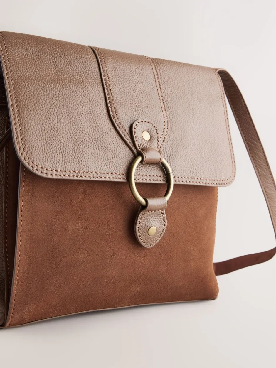 Tassen En Portemonnees*Next Lichtbruin - Leren messenger-tas met vak