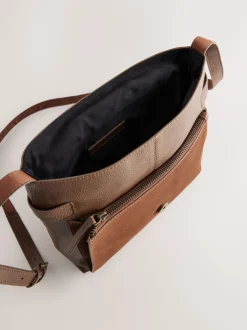 Tassen En Portemonnees*Next Lichtbruin - Leren messenger-tas met vak