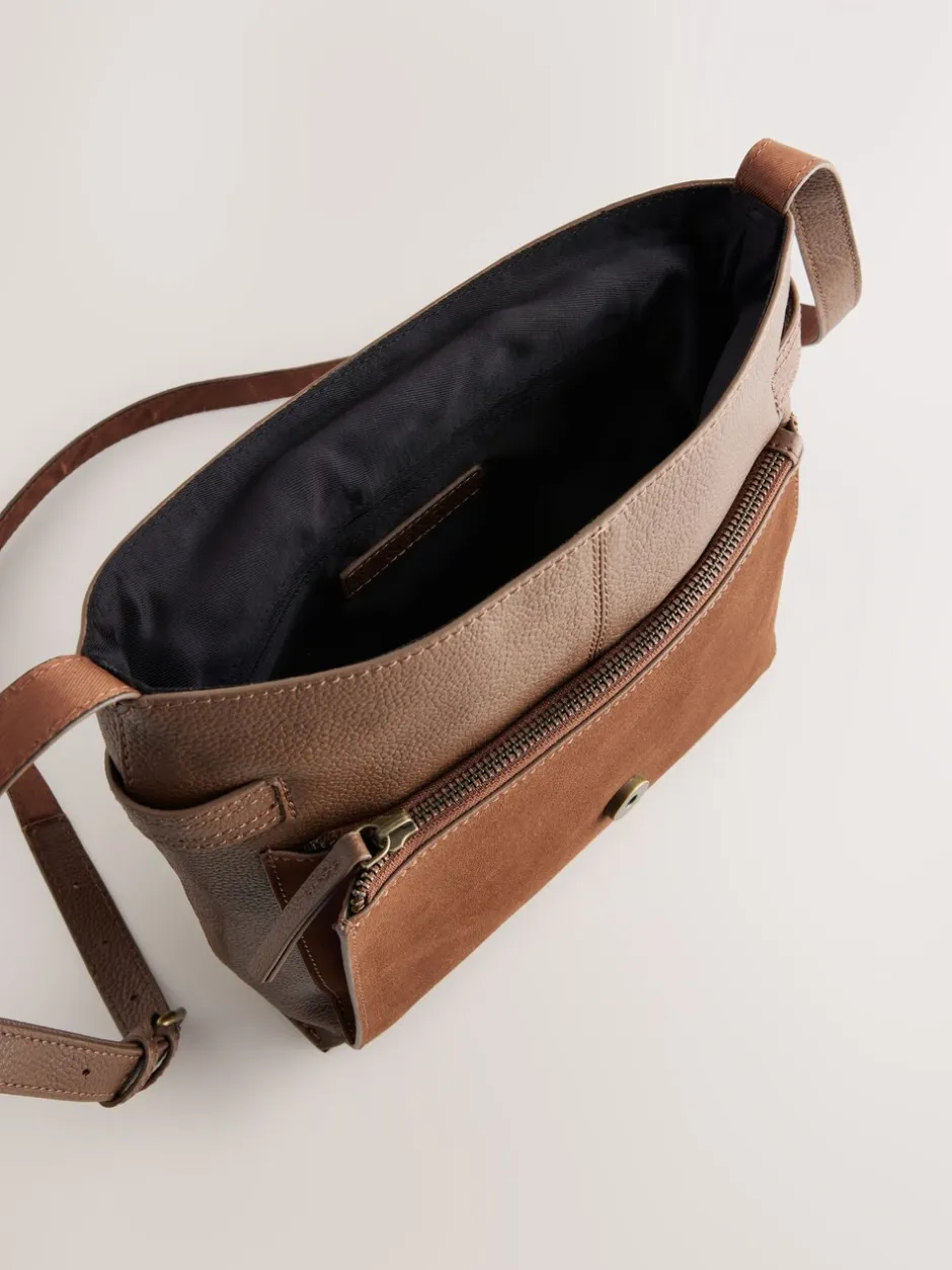 Tassen En Portemonnees*Next Lichtbruin - Leren messenger-tas met vak
