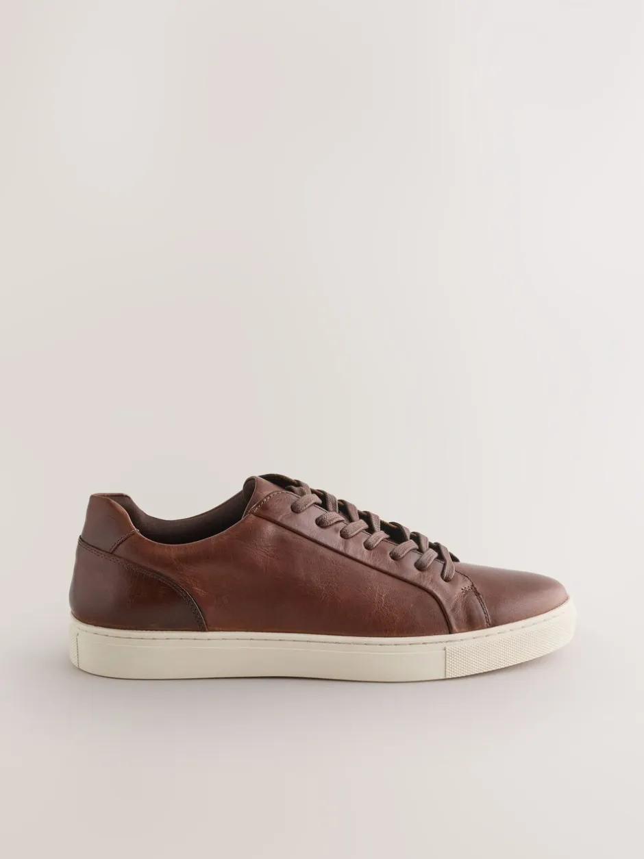 Schoenen|Next - Leren sneakers Lichtbruin
