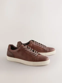 Schoenen|Next - Leren sneakers Lichtbruin