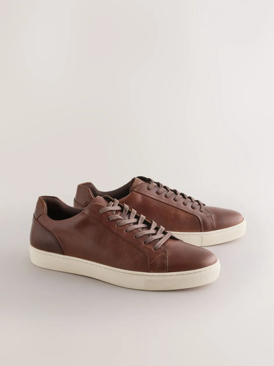 Schoenen|Next - Leren sneakers Lichtbruin