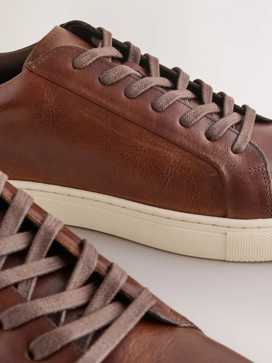 Schoenen|Next - Leren sneakers Lichtbruin