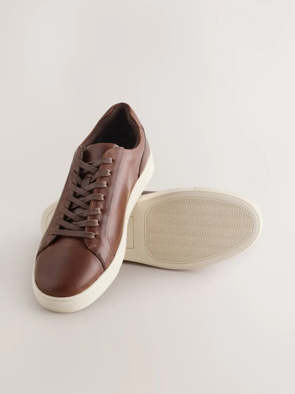 Schoenen|Next - Leren sneakers Lichtbruin