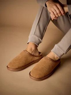 Pantoffels|Loungewear*Next - Met imitatiebont gevoerde Signature suède pantoffelmuiltjes Lichtbruin