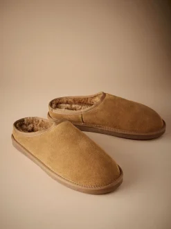 Pantoffels|Loungewear*Next - Met imitatiebont gevoerde Signature suède pantoffelmuiltjes Lichtbruin