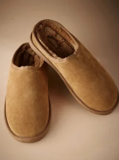 Pantoffels|Loungewear*Next - Met imitatiebont gevoerde Signature suède pantoffelmuiltjes Lichtbruin