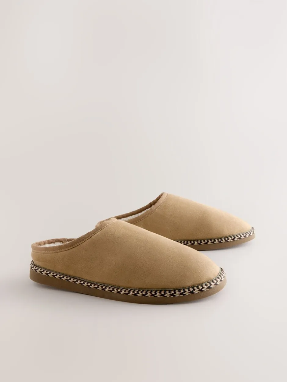 Pantoffels|Loungewear*Next - Microsuede Taped Mule Slippers Lichtbruin