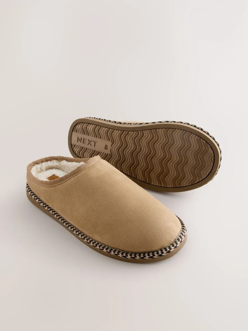 Pantoffels|Loungewear*Next - Microsuede Taped Mule Slippers Lichtbruin