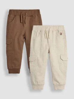Jeans En Joggingbroeken*Jojo Maman Bébé Lichtbruin & naturelkleurig gemêleerd - Cargo 100% Cotton Joggers 2 Pack Lichtbruin & naturelkleurig gemêleerd